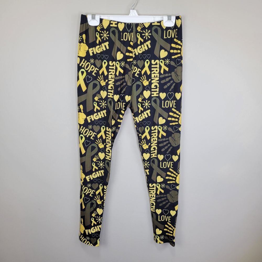 Mad Hatter Dezign Yellow Awareness‎ Ribbon Polyester Spandex Leggings Plus Size
